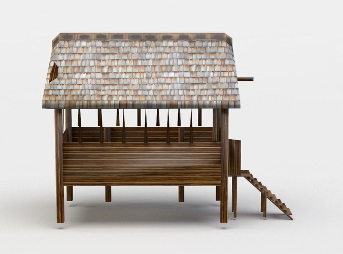 Building wooden playhouse with stairs Low-poly 3D model