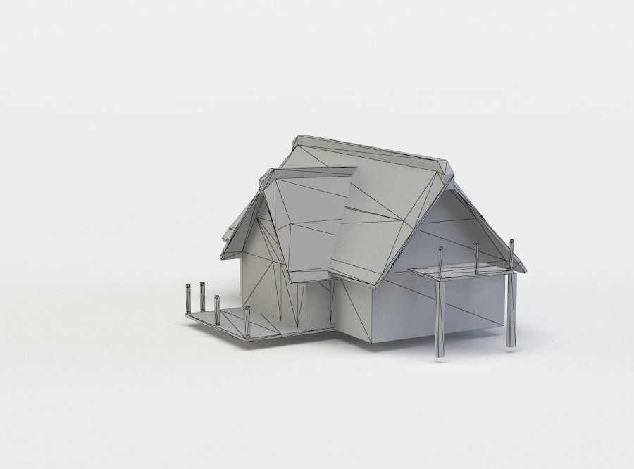 House wooden with roof Low-poly 3D model_5