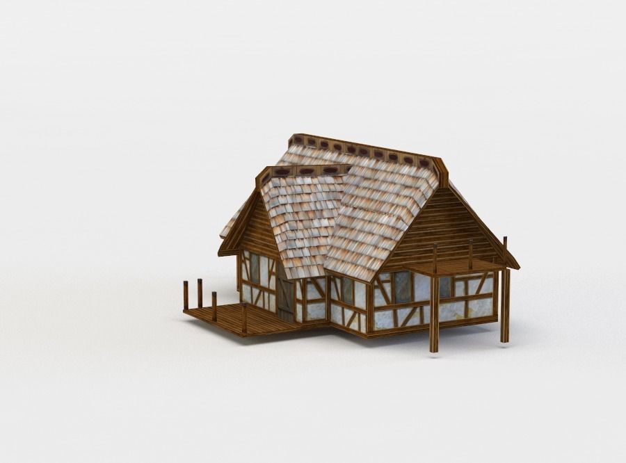 House wooden with roof Low-poly 3D model_2