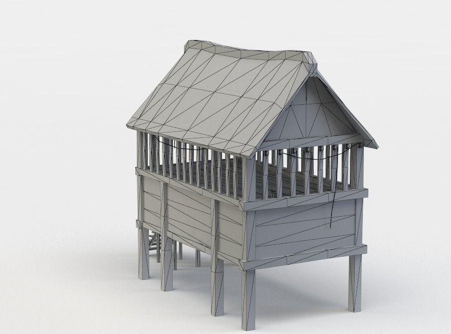 Building wooden house with roof Low-poly 3D model_5