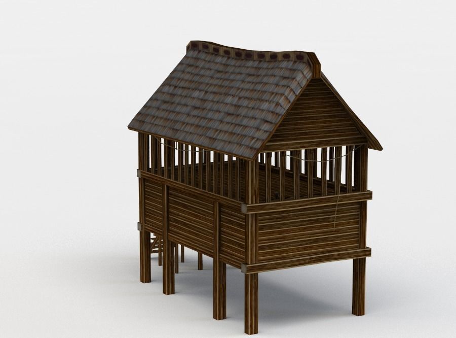 Building wooden house with roof Low-poly 3D model_2
