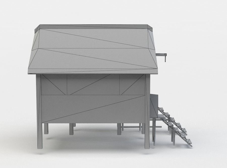 Building wooden house with roof Low-poly 3D model_3