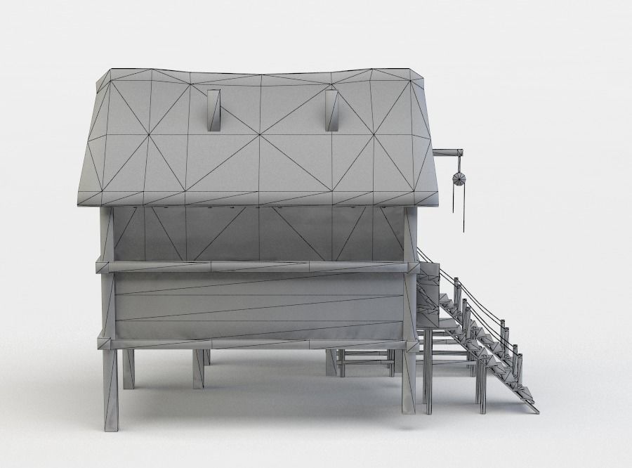 House wooden with roof Low-poly 3D model_3