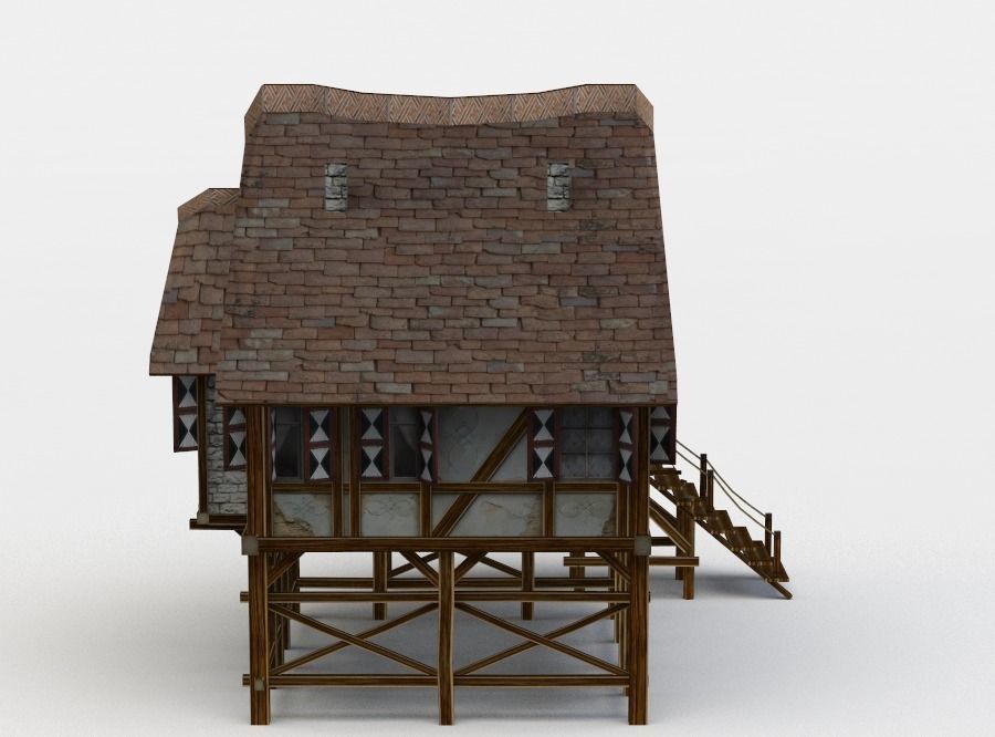 House medieval Low-poly 3D model_0