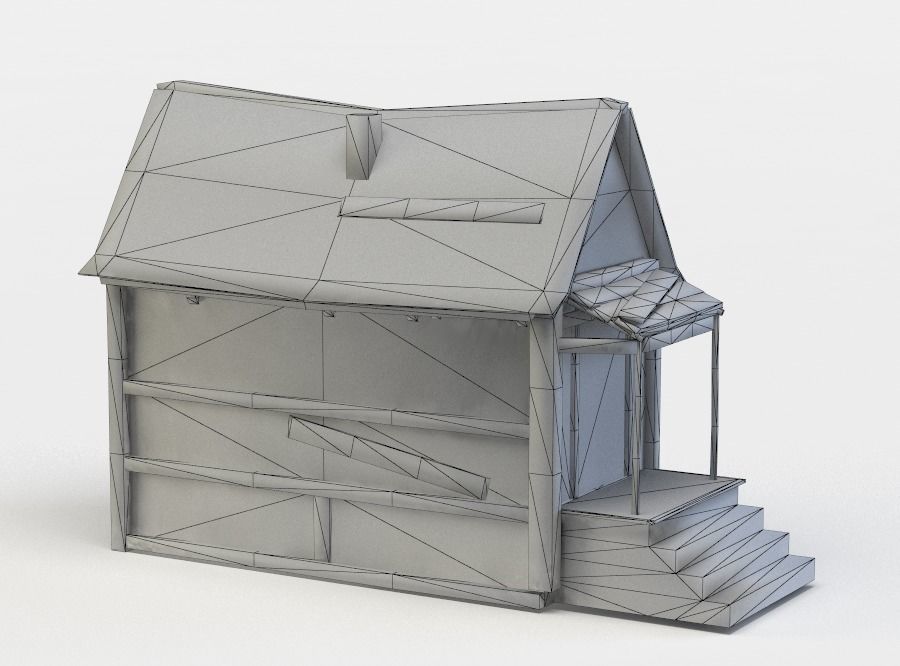 House wooden Low-poly 3D model_4