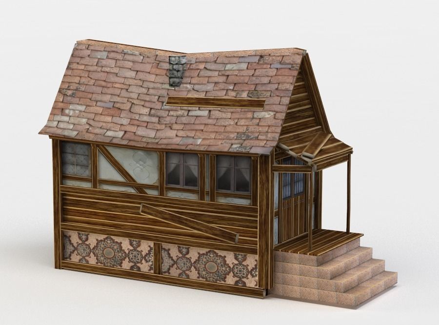 House wooden Low-poly 3D model_1