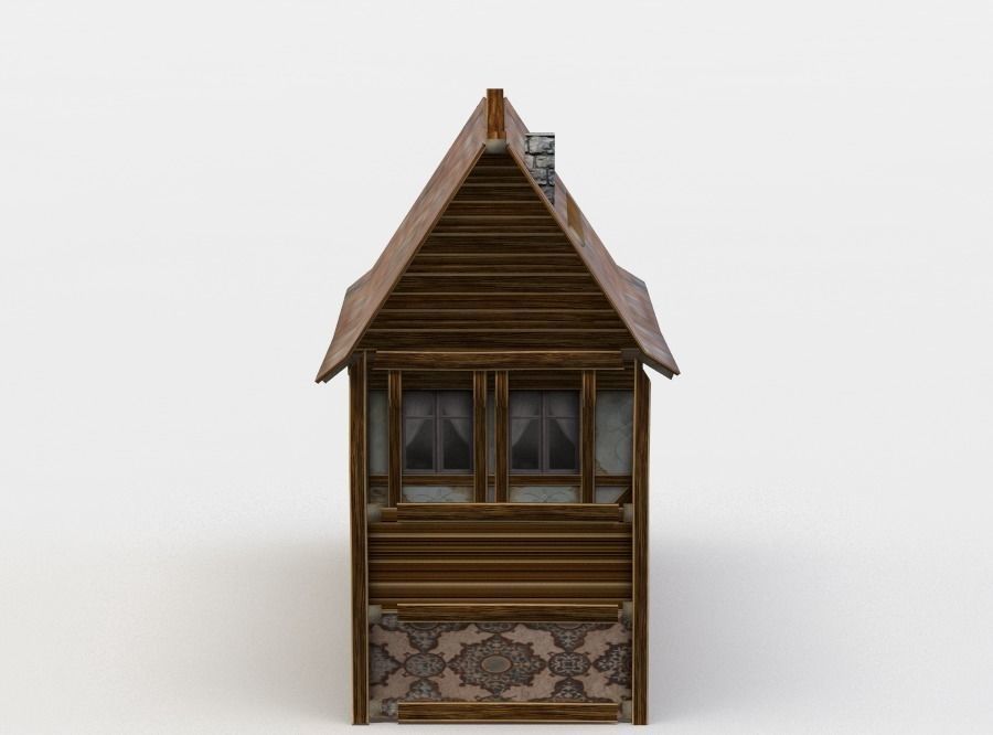 House wooden Low-poly 3D model_0