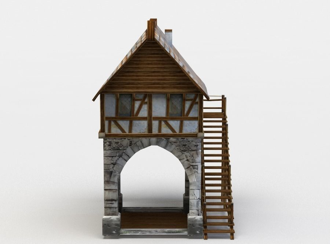 House medieval tower with stairs Low-poly 3D model