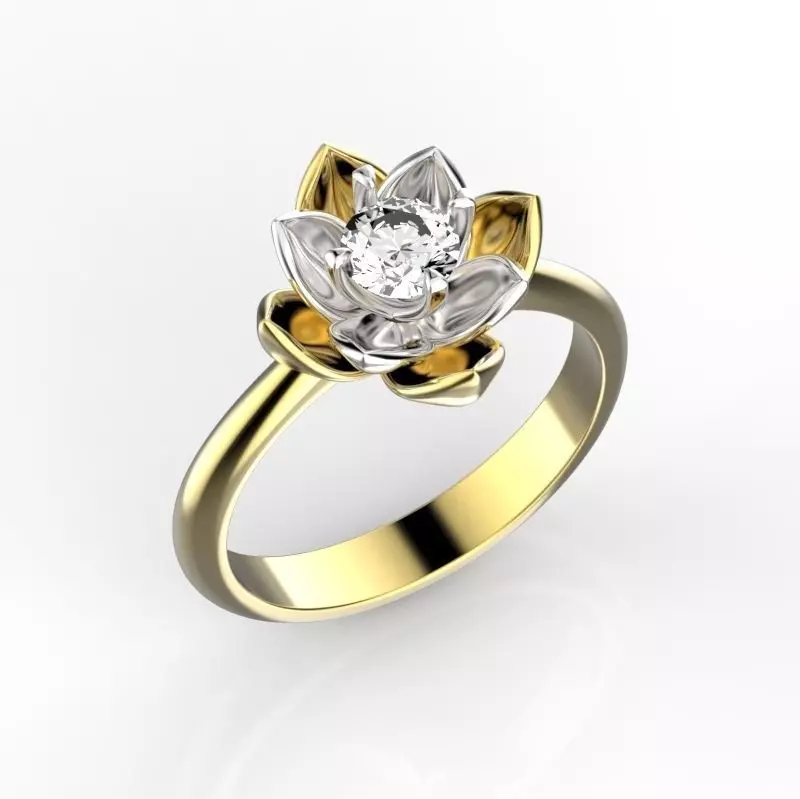 Lotus ring with diamond 3D print model_0