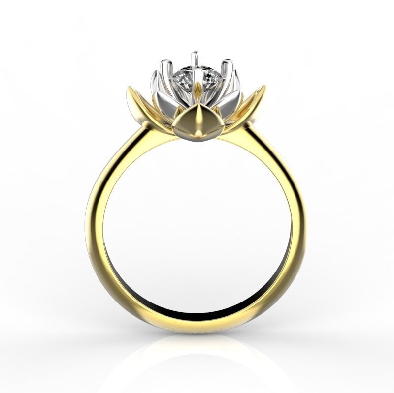 Lotus ring with diamond 3D print model_1