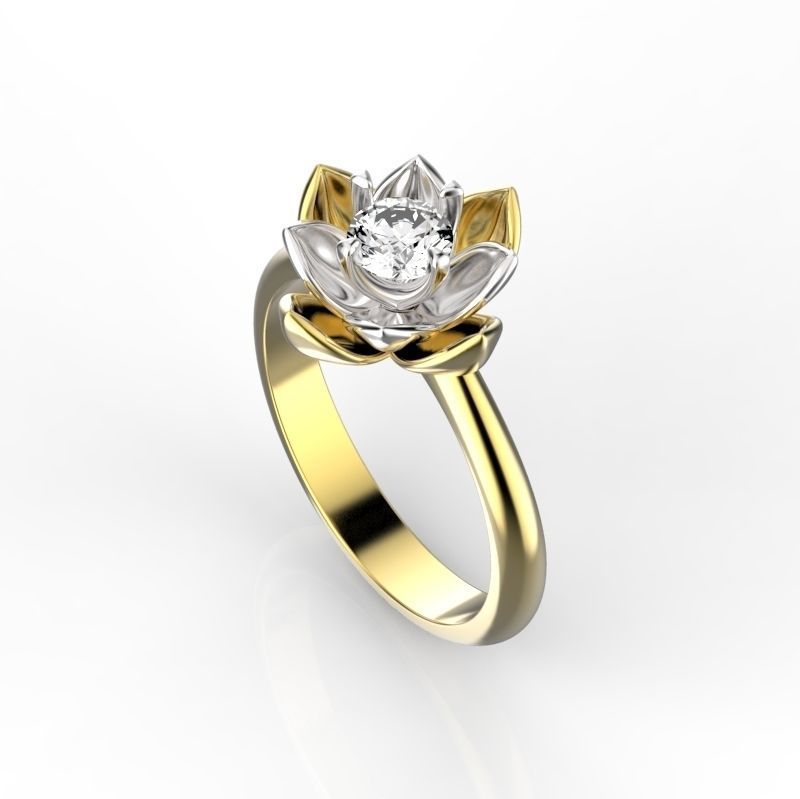 Lotus ring with diamond 3D print model_2