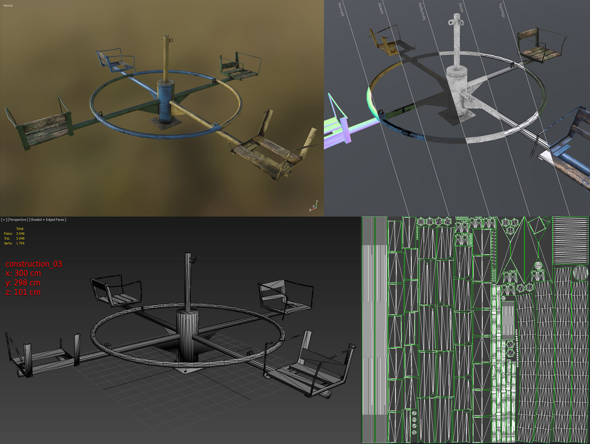 Old Soviet Playground set Low-poly 3D model_13