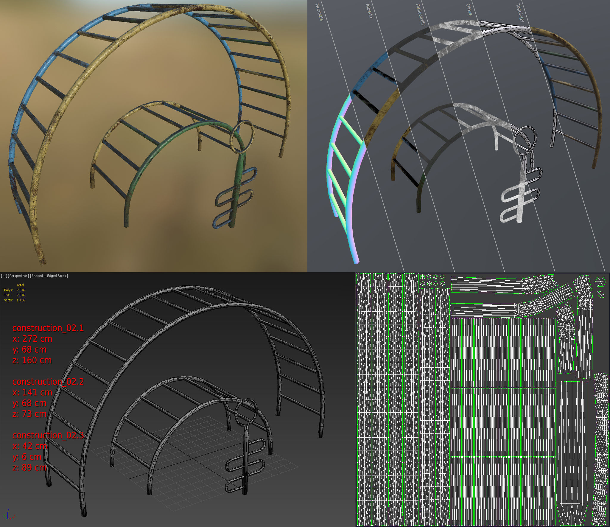 Old Soviet Playground set Low-poly 3D model_6