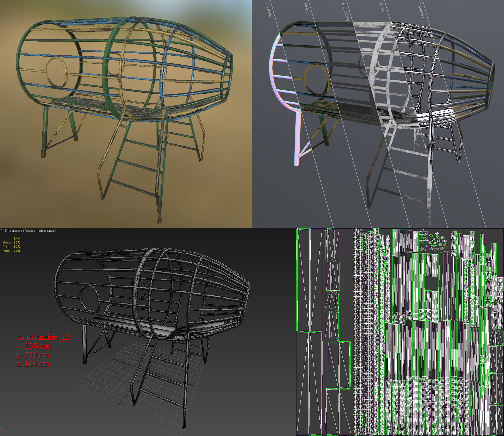 Old Soviet Playground set Low-poly 3D model_65