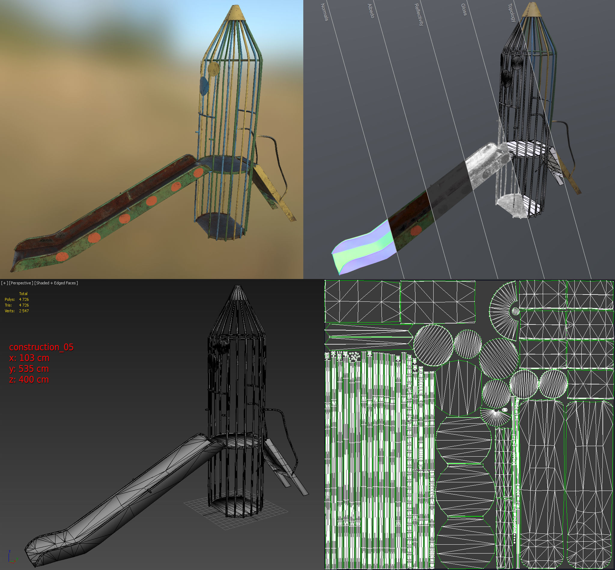 Old Soviet Playground set Low-poly 3D model_23