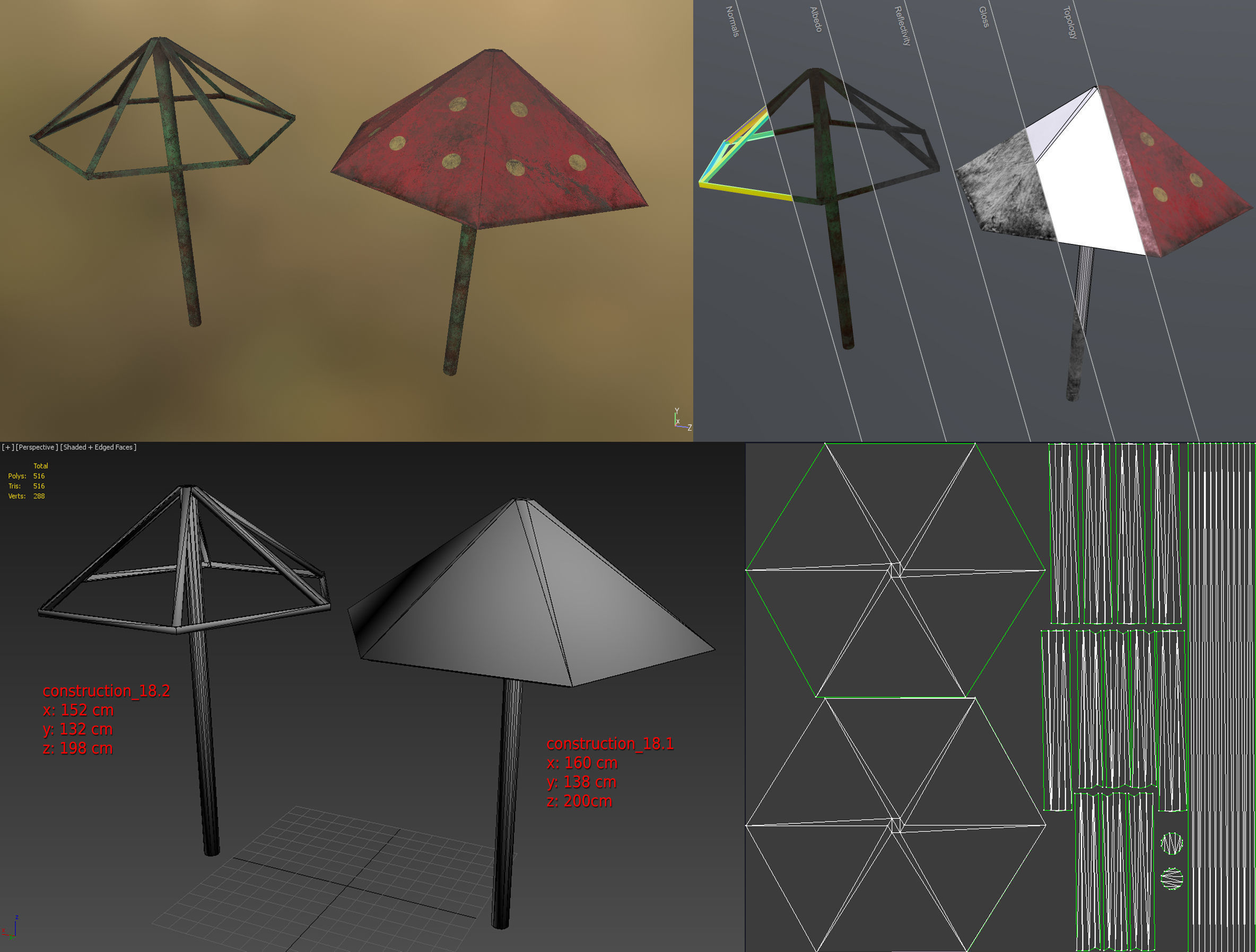 Old Soviet Playground set Low-poly 3D model_98