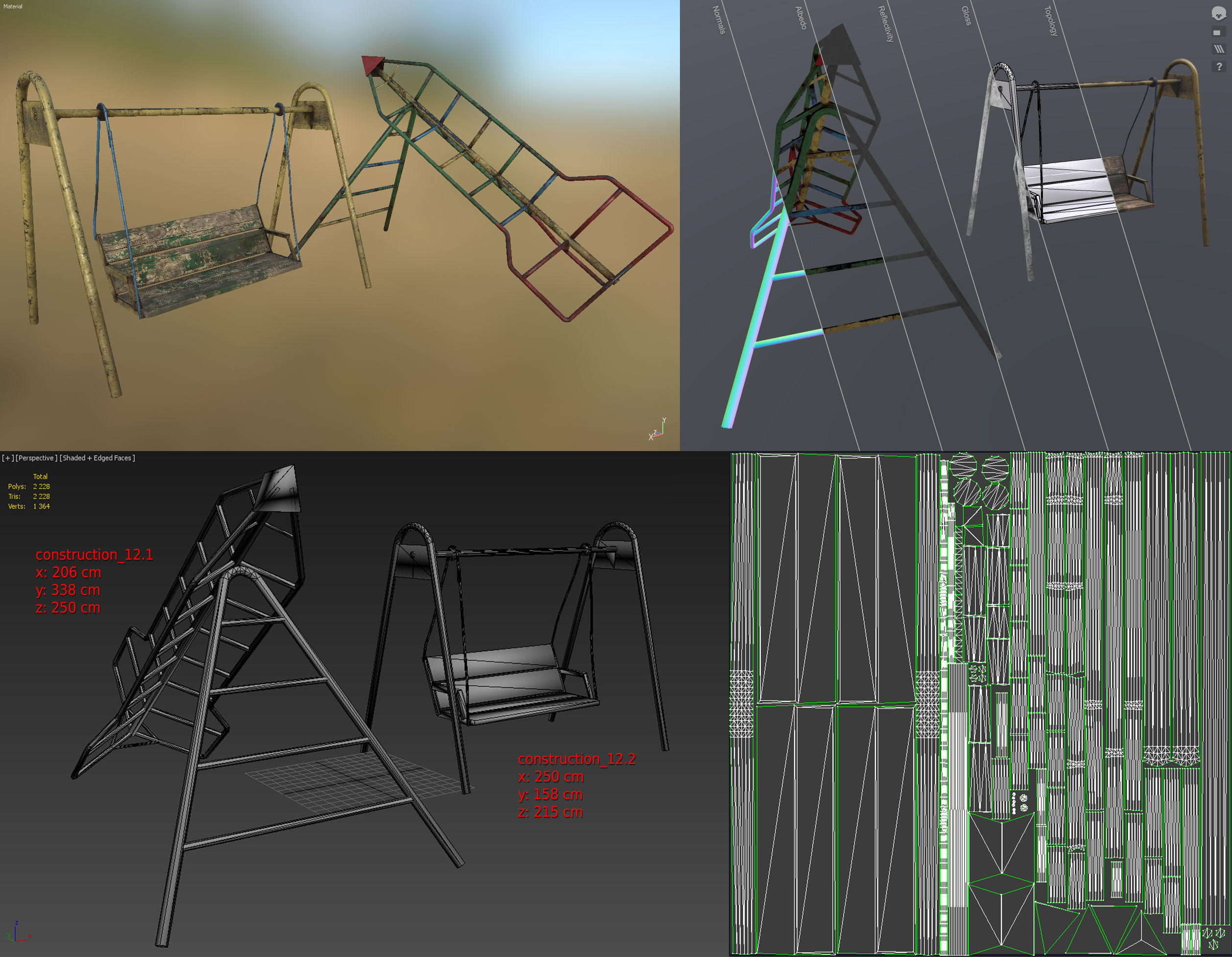 Old Soviet Playground set Low-poly 3D model_70