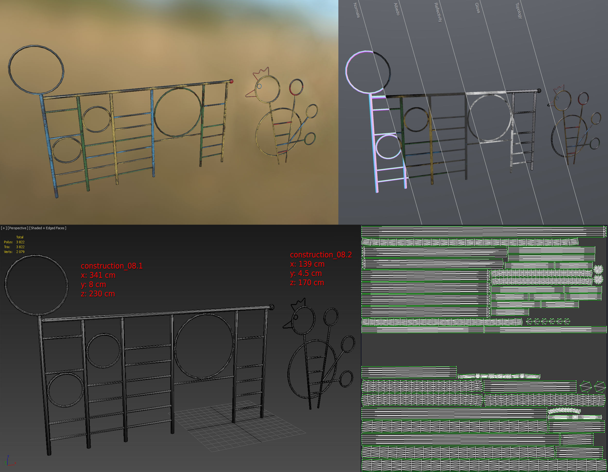 Old Soviet Playground set Low-poly 3D model_41