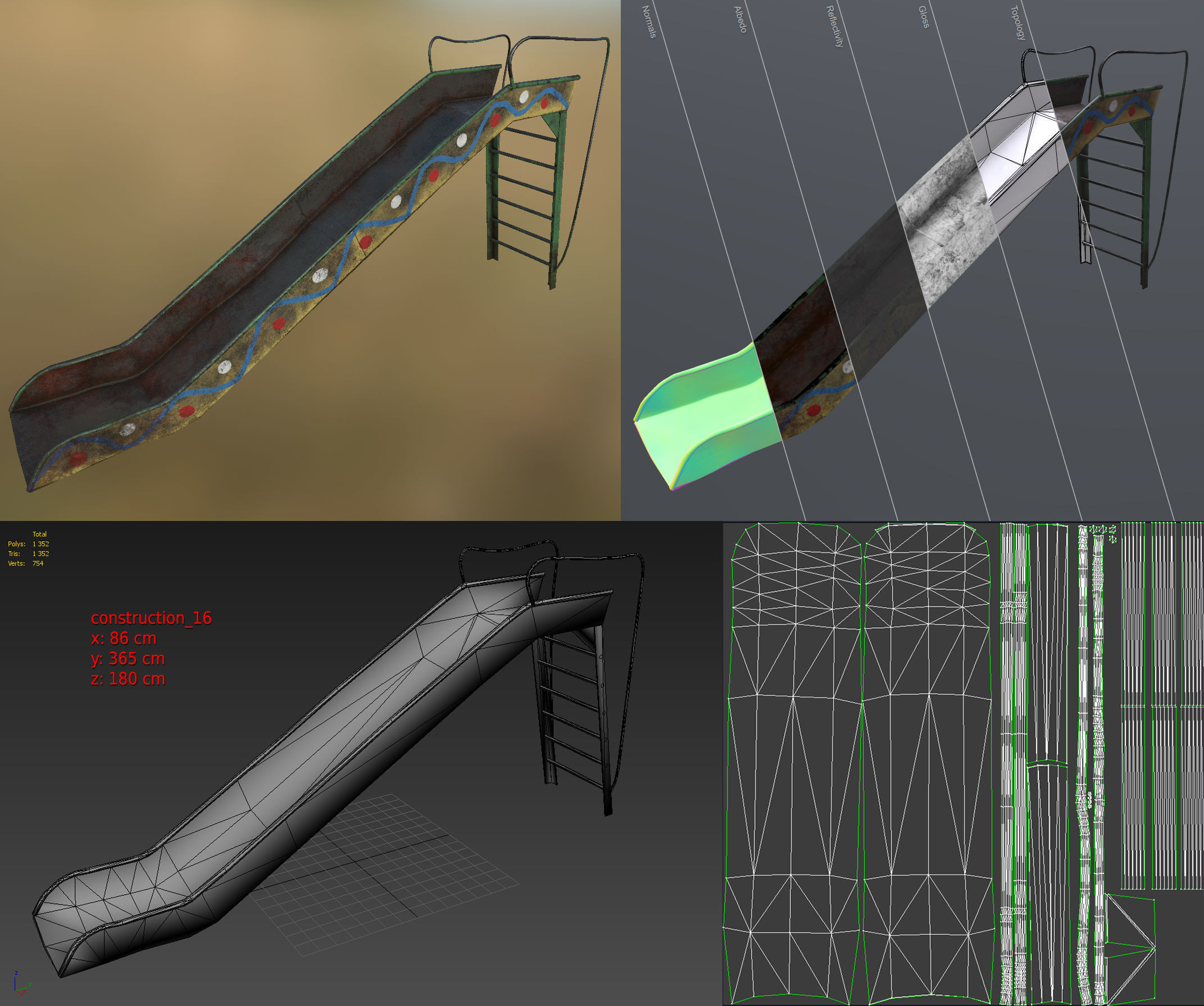 Old Soviet Playground set Low-poly 3D model_87