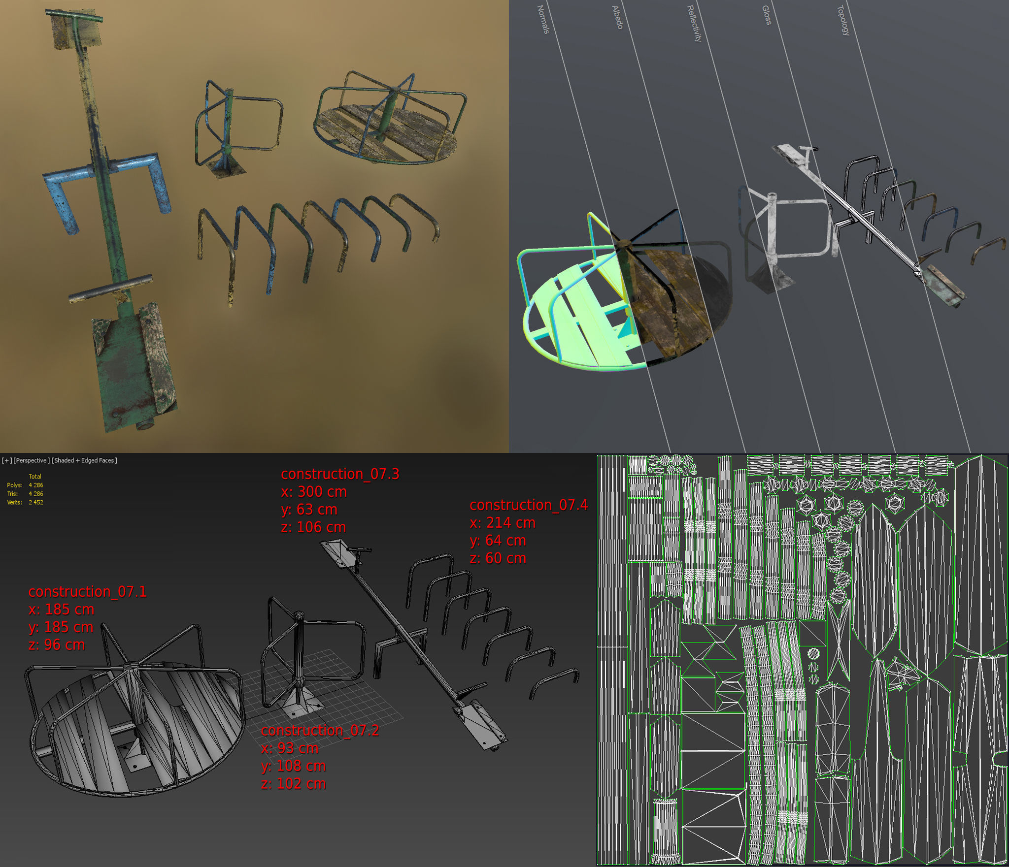 Old Soviet Playground set Low-poly 3D model_33