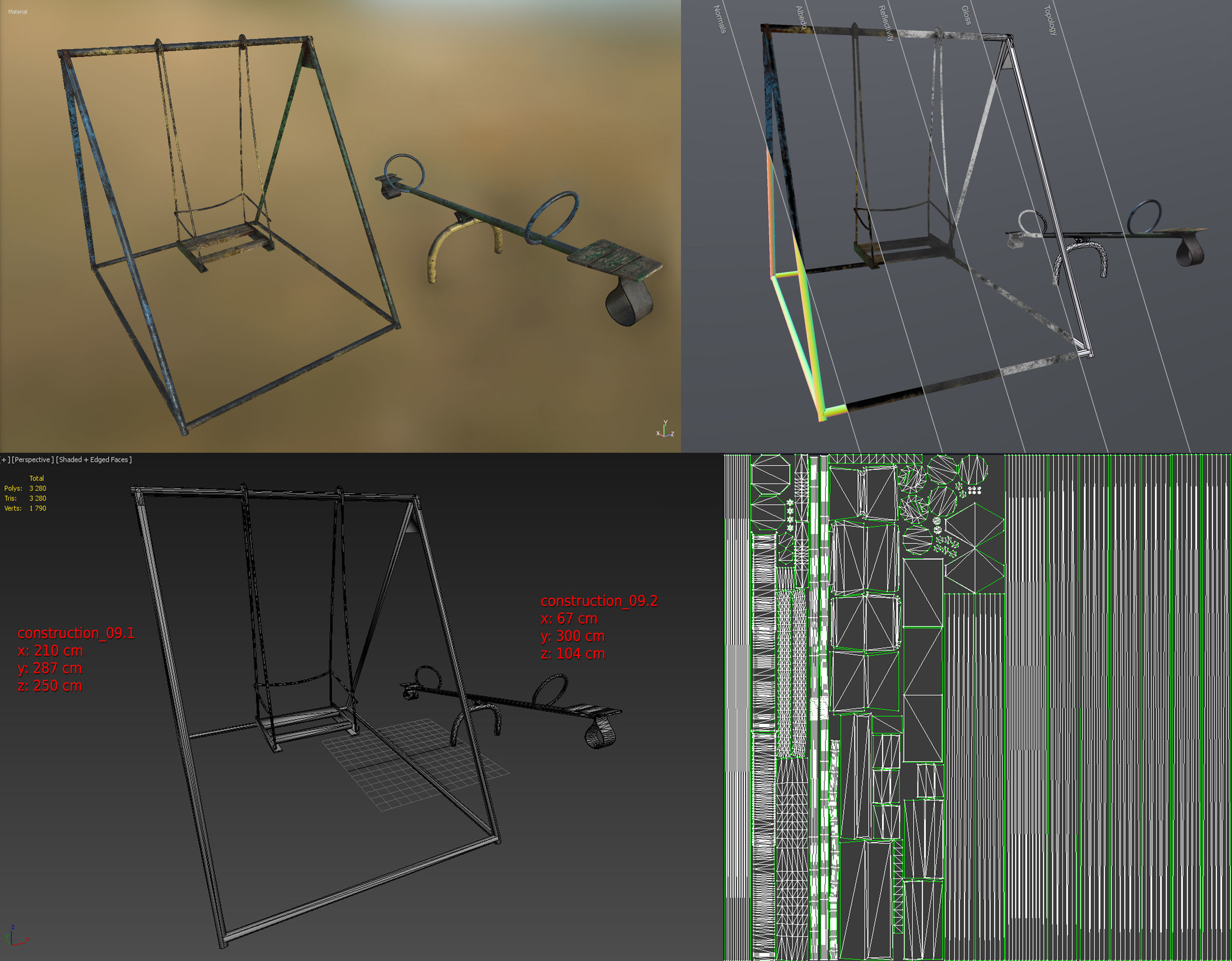 Old Soviet Playground set Low-poly 3D model_47