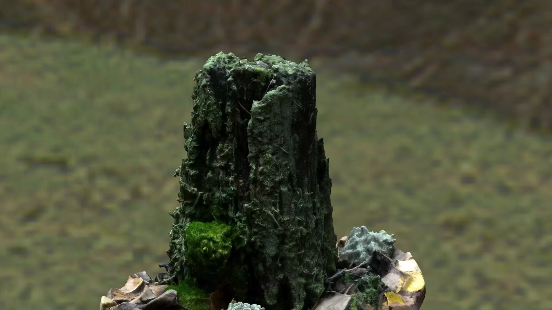 Stump with moss 3D model_0
