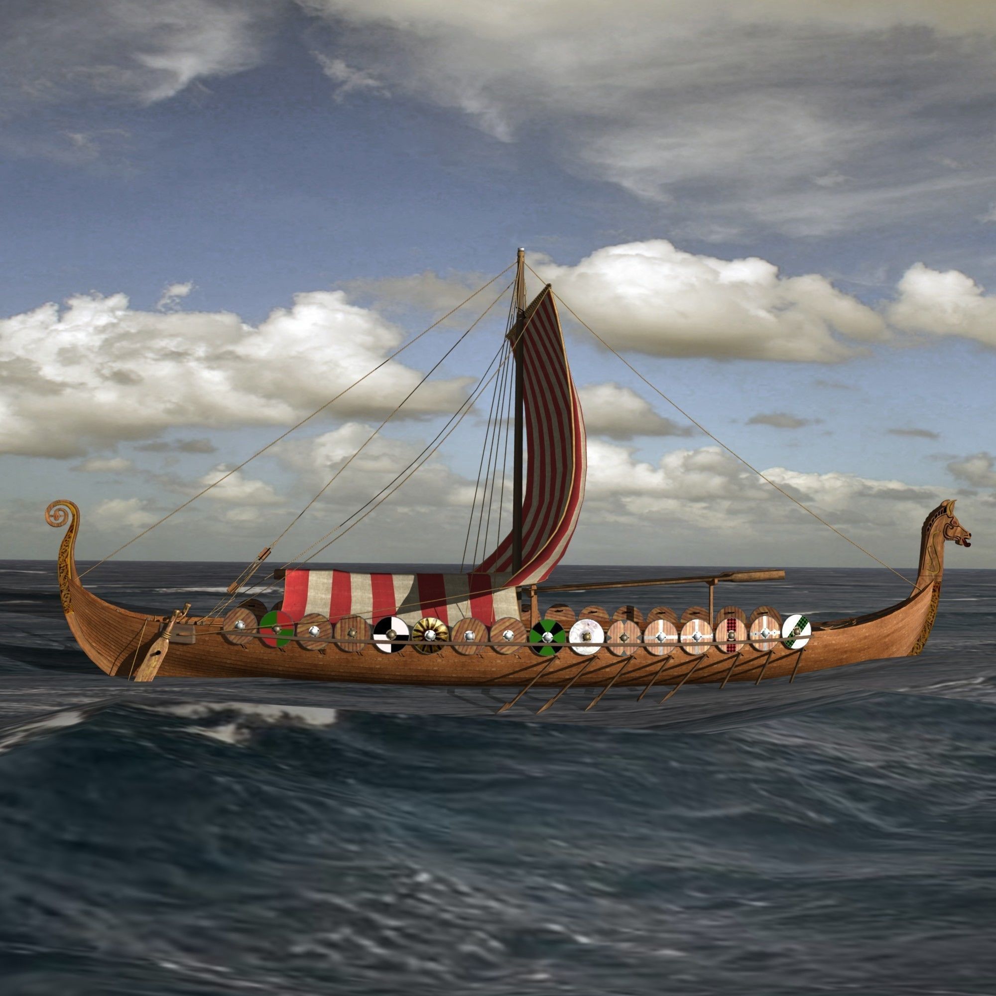 Viking Longship - Drakkar Low-poly 3D model_23