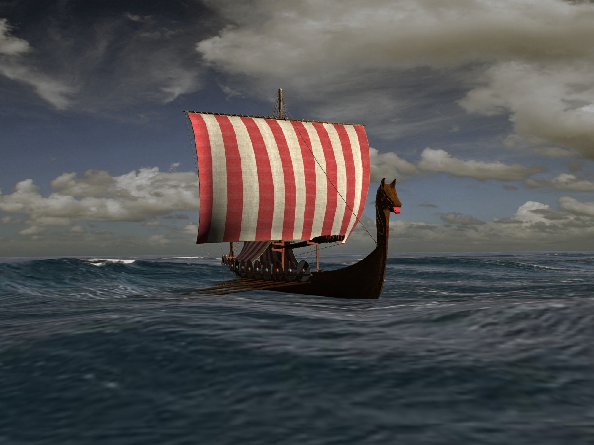 Viking Longship - Drakkar Low-poly 3D model_5