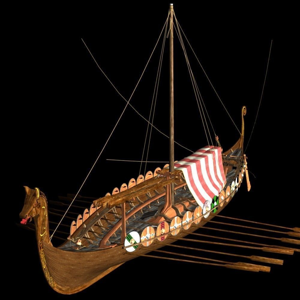 Viking Longship - Drakkar Low-poly 3D model_3