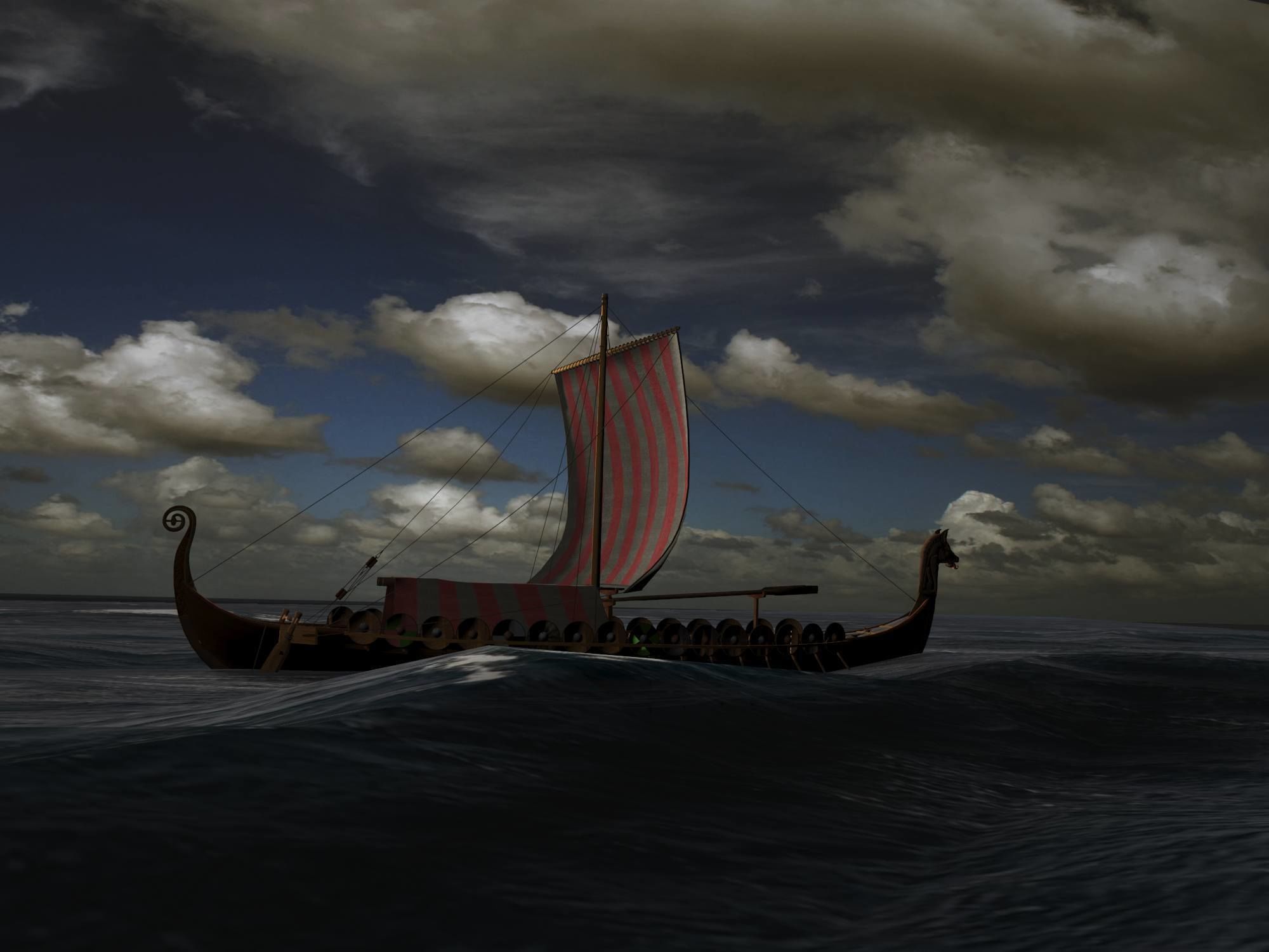 Viking Longship - Drakkar Low-poly 3D model_8