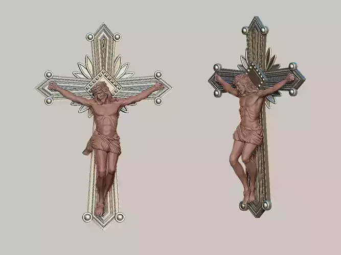 Jesus 3D Model on golden cross