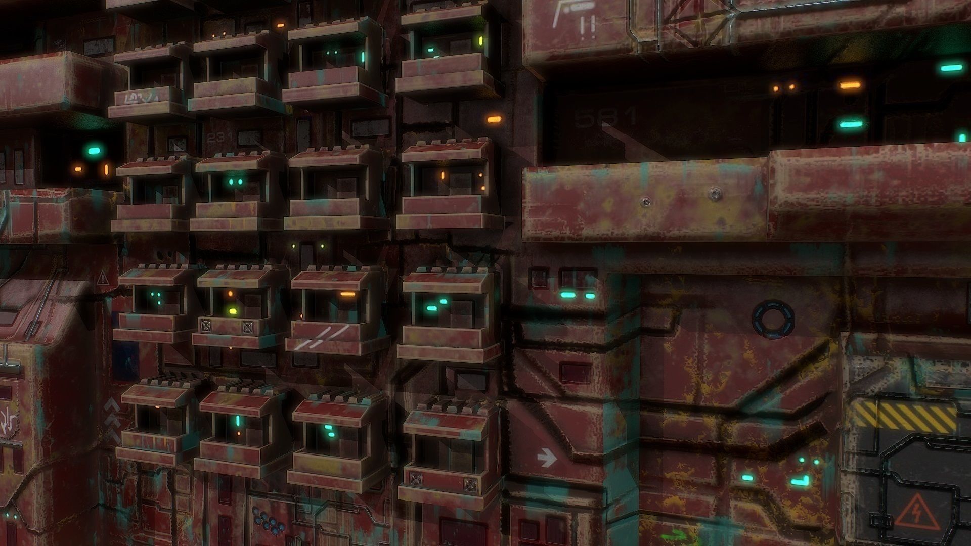 3d low poly sci fi building facade Low-poly 3D model_3