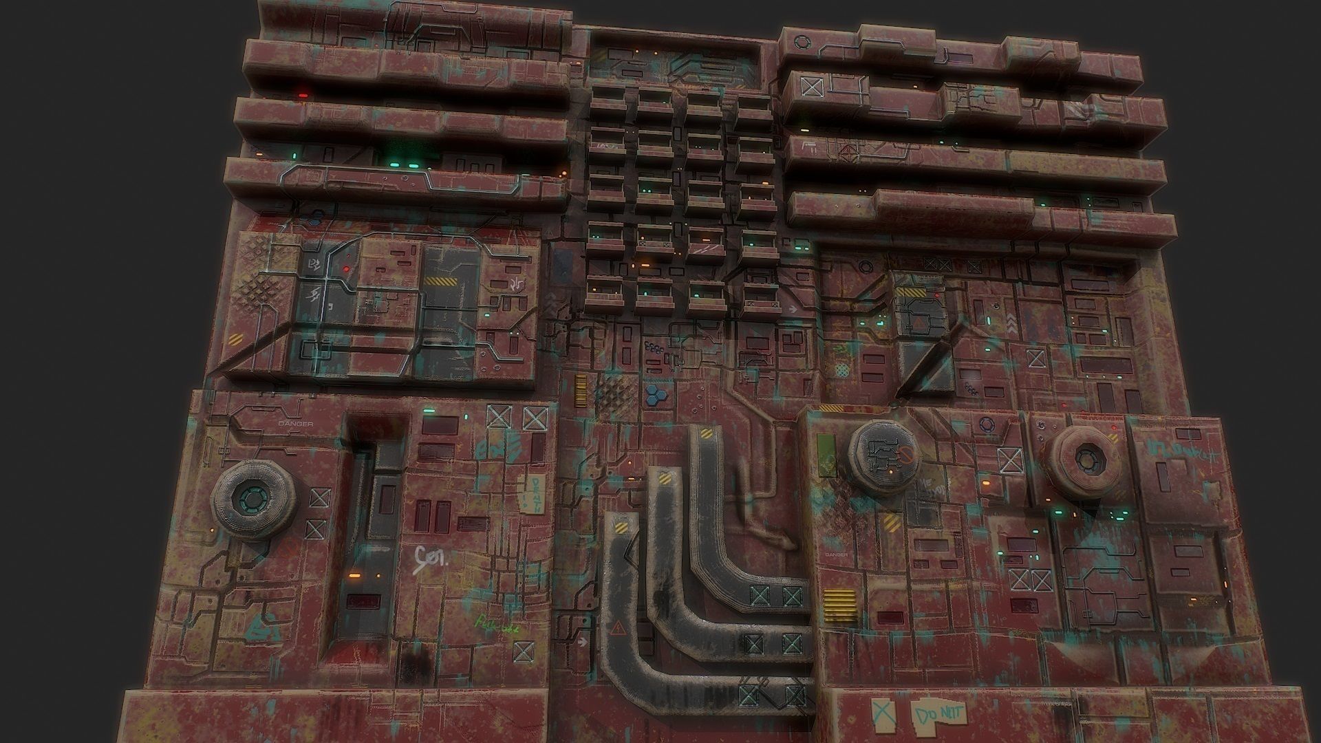 3d low poly sci fi building facade Low-poly 3D model_0