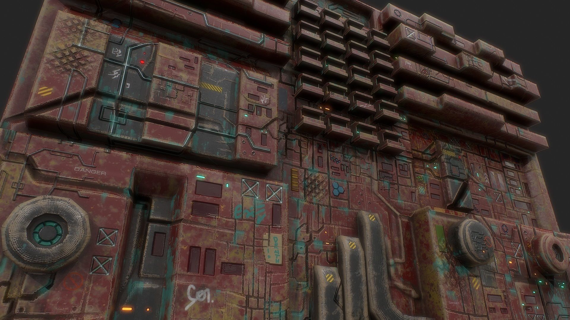 3d low poly sci fi building facade Low-poly 3D model_2