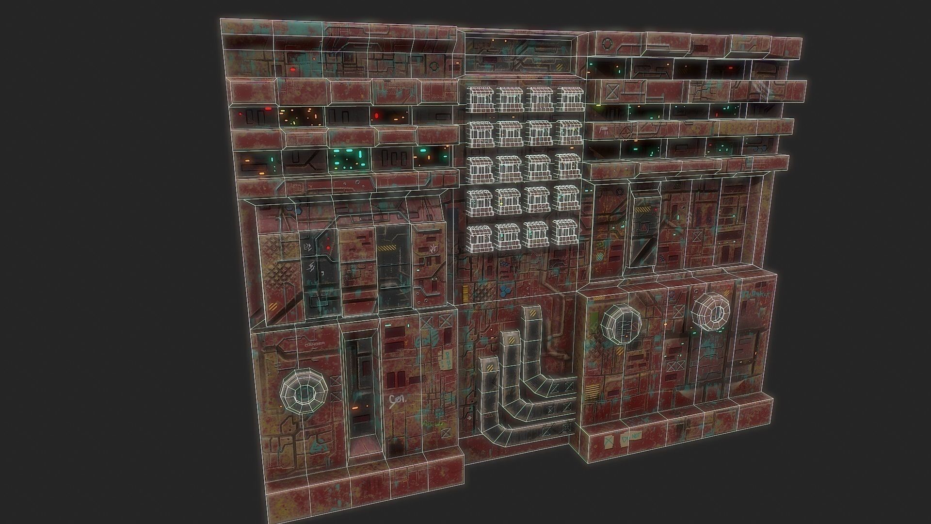 3d low poly sci fi building facade Low-poly 3D model_5