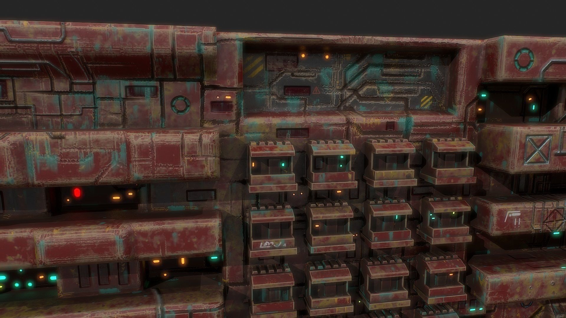 3d low poly sci fi building facade Low-poly 3D model_4