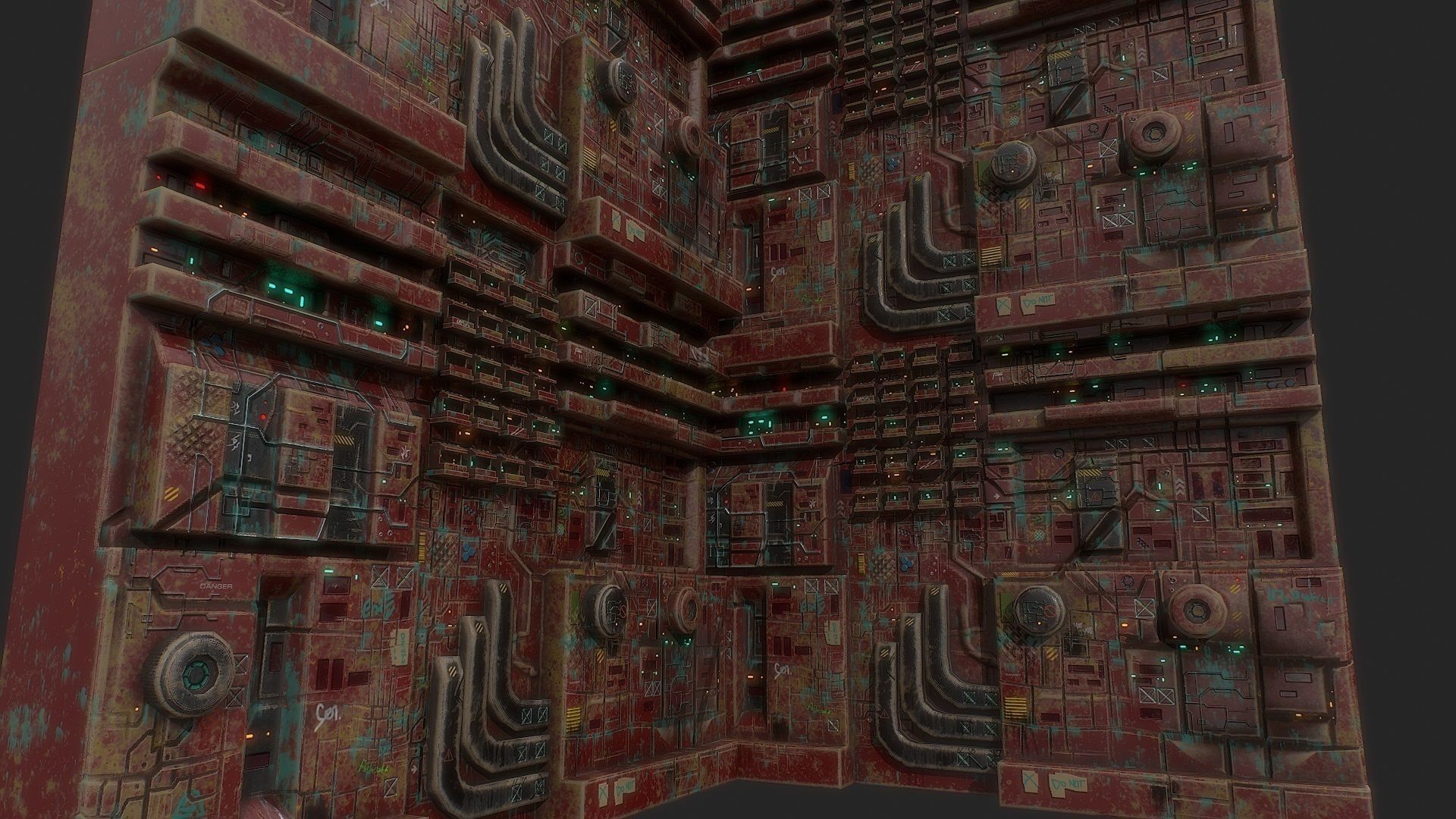 3d low poly sci fi building facade Low-poly 3D model_6