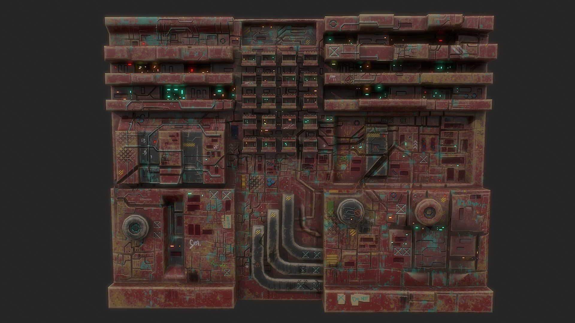 3d low poly sci fi building facade Low-poly 3D model_1