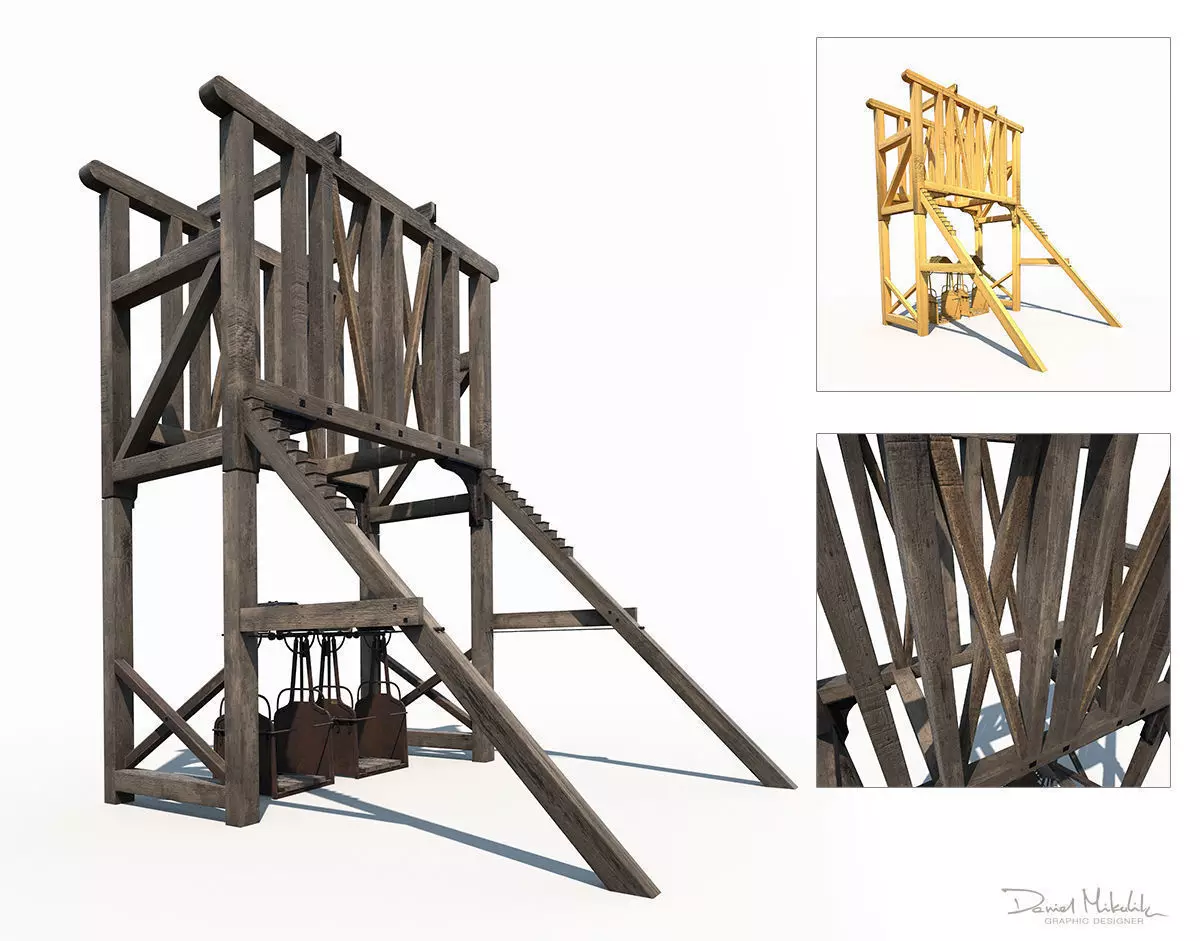 Old Mine Construction Low-poly 3D model_0