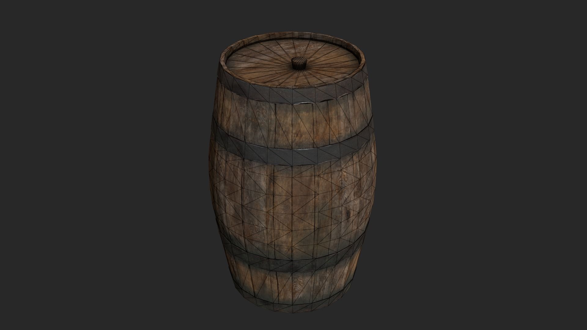Wooden barrel Low-poly 3D model_3