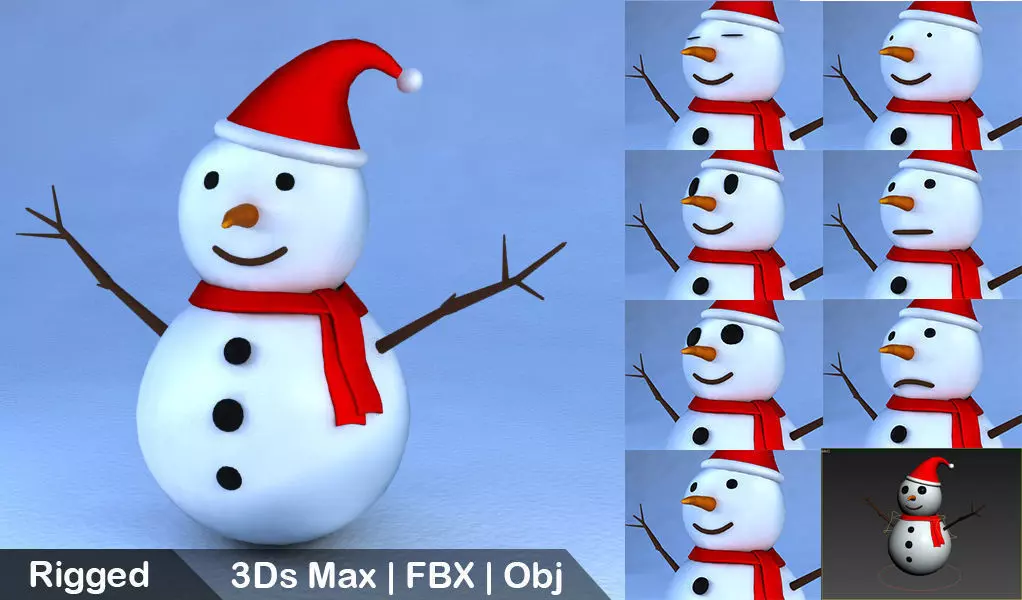 Rigged Snowman Low-poly 3D model_0