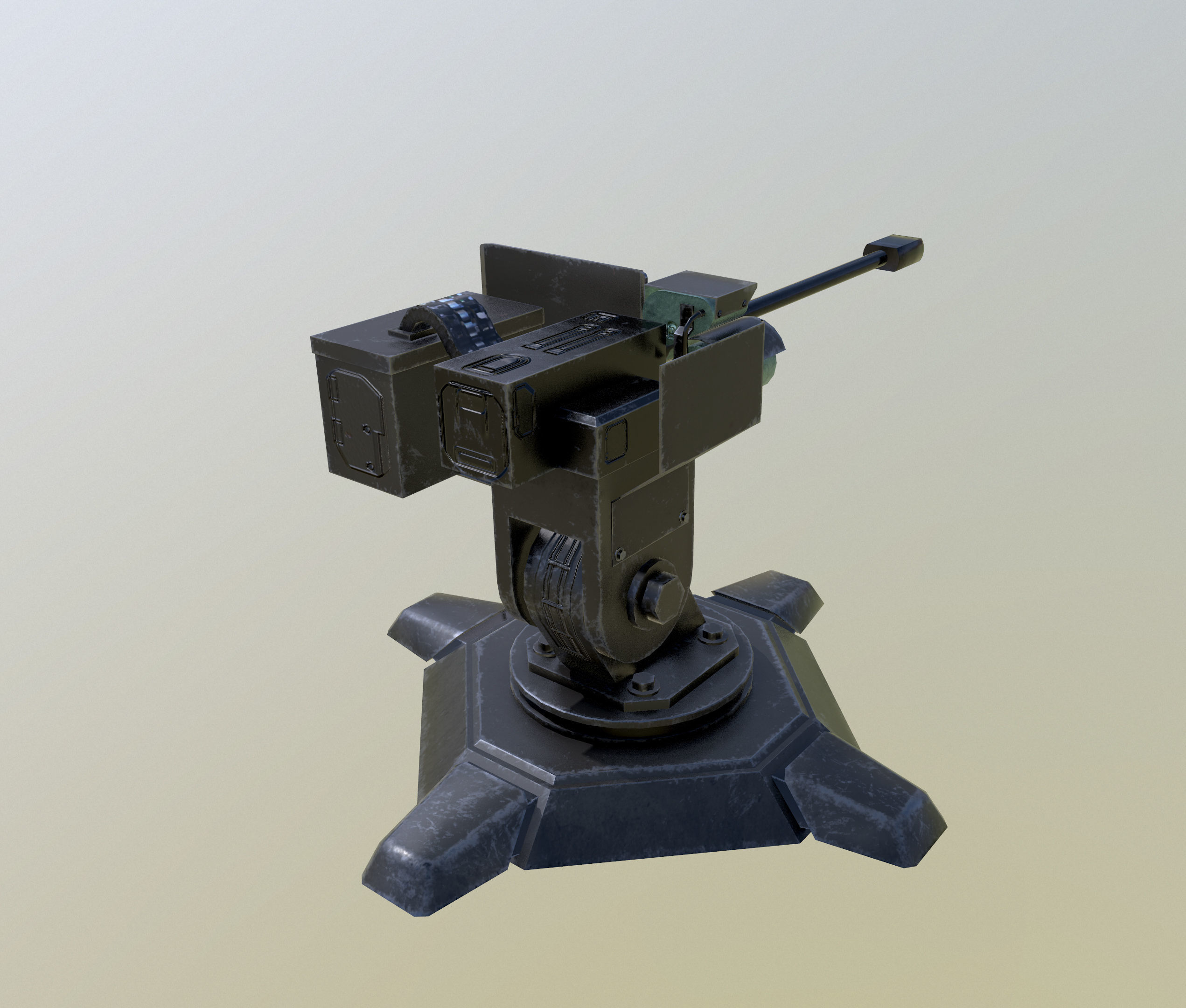 Combat automatic turret Low-poly 3D model_5