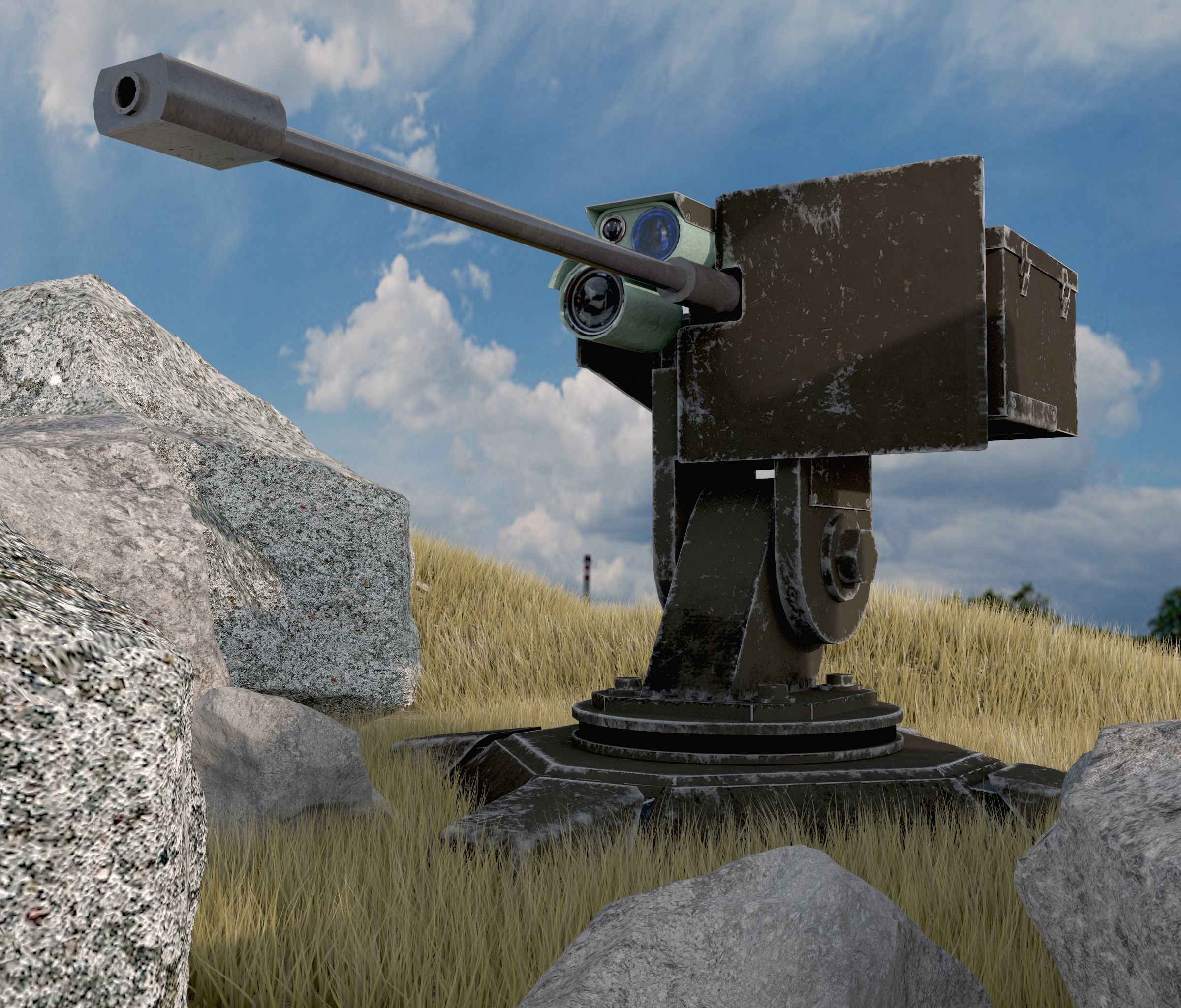 Combat automatic turret Low-poly 3D model_1