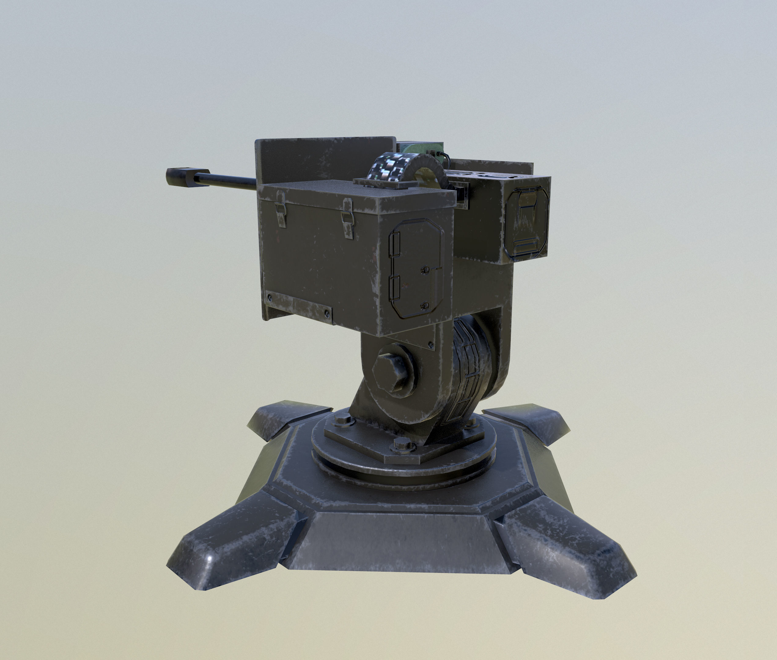 Combat automatic turret Low-poly 3D model_4