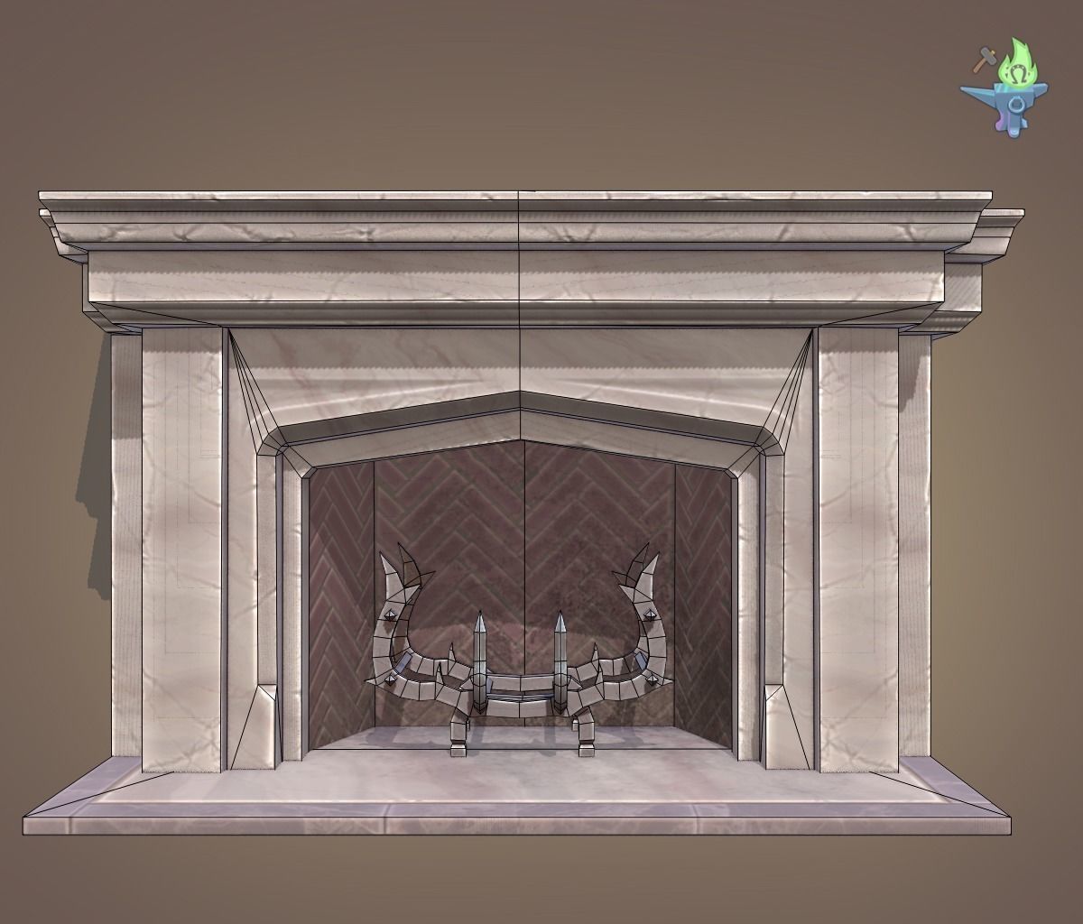 Neo Gothic Fireplace Low-poly 3D model_1