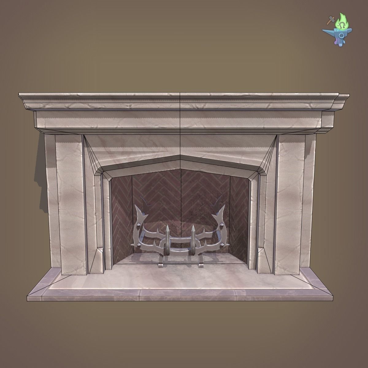 Neo Gothic Fireplace Low-poly 3D model_9