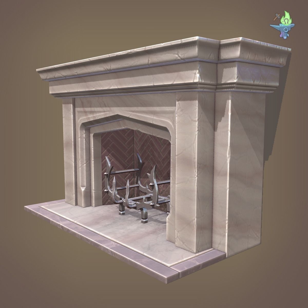 Neo Gothic Fireplace Low-poly 3D model_10