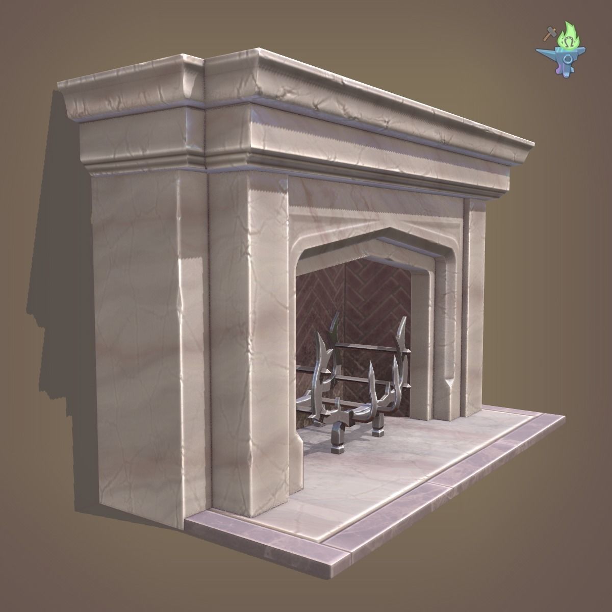 Neo Gothic Fireplace Low-poly 3D model_6
