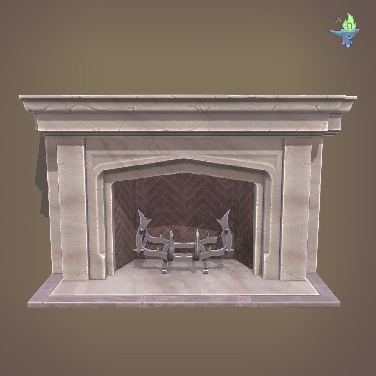 Neo Gothic Fireplace Low-poly 3D model_8