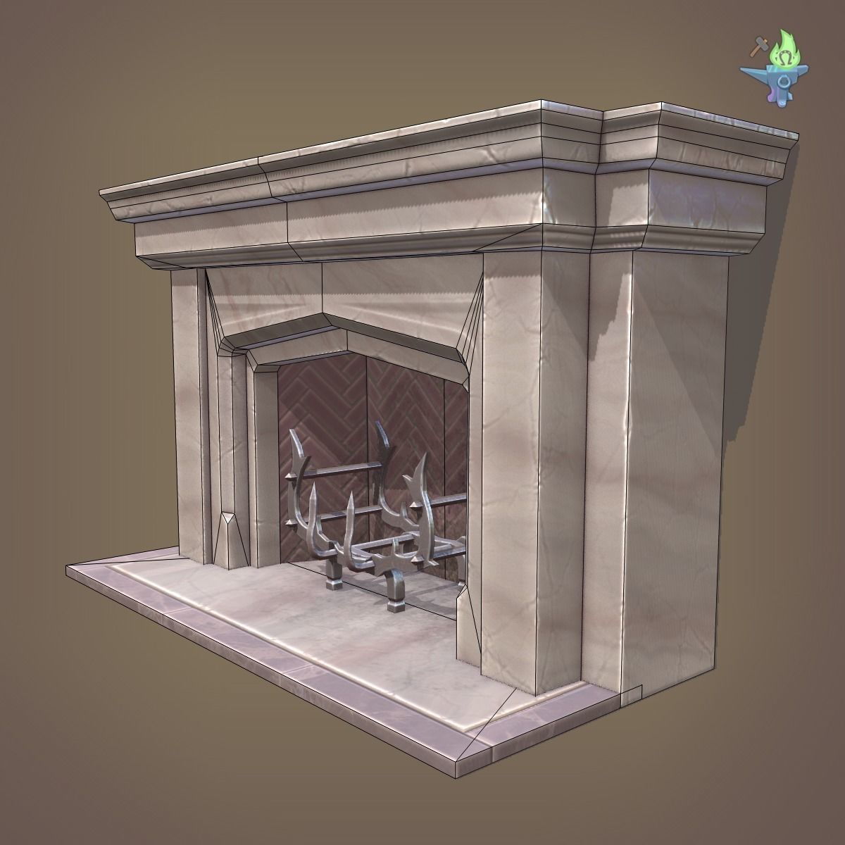 Neo Gothic Fireplace Low-poly 3D model_11